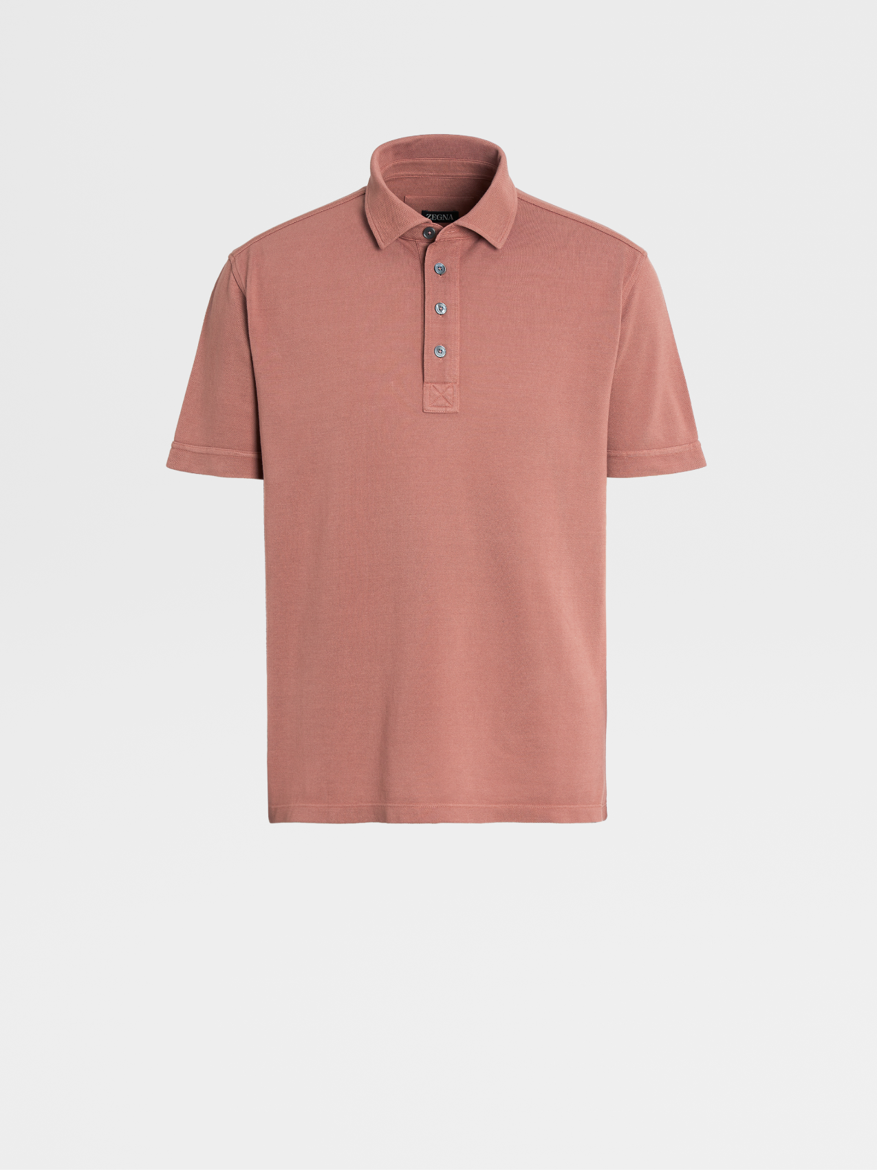 浅酒红色棉及桑蚕丝短袖 Polo 衫